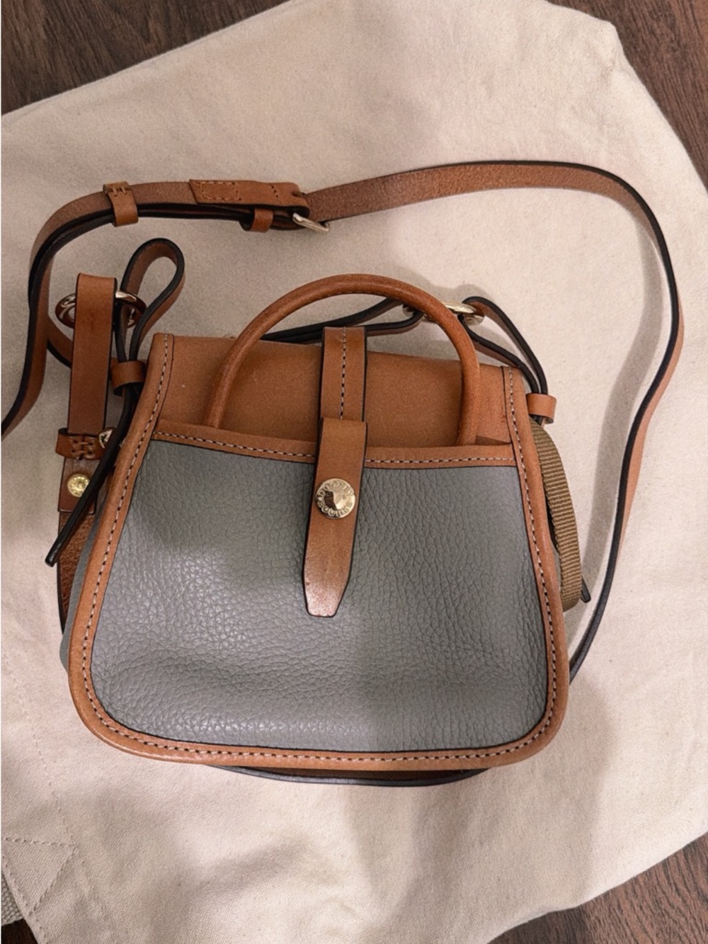 Dooney & Bourke Tan and Gray Leather Crossbody with Gold Hardware - Picture 4 of 8